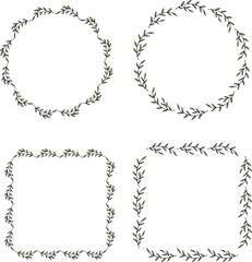 Set of frames with exciting green branches on white background. Vector image.