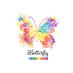 Beautiful colorful logo butterfly. Watercolor paint bright butterfly. Vector illustration