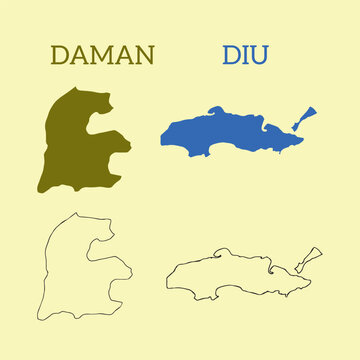 Daman and Diu map. Union territory in northwestern India. Vector, illustration.