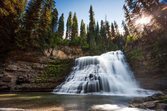 Scenic View Of Ousel Falls In Big Sky, Montana