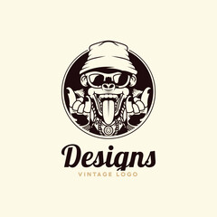 ape character logo illustration, logo template, banner, sticker etc