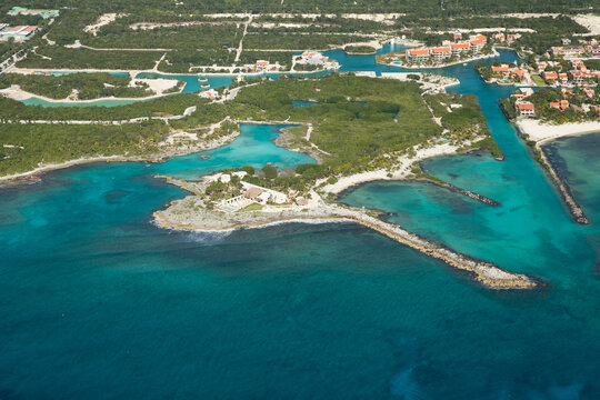 Aerial view of Riviera Maya coastline between Tulum and Playa del Carmen, Quintana Roo, Mexico