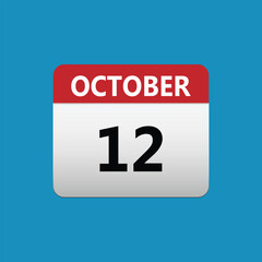 12th October calendar icon. October 12 calendar Date Month icon. Isolated on blue background