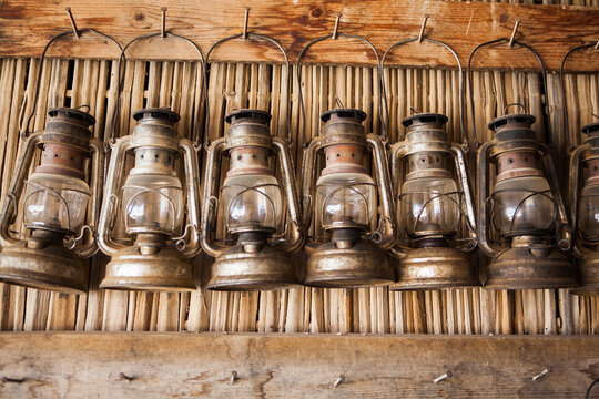 Metal kerosene lanterns in Ezuz, Israel.