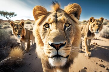 Selfie of a lion, , generative ai