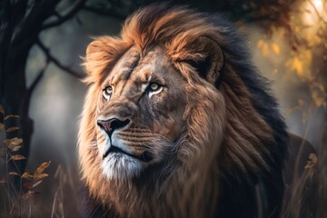 Naklejka premium Portrait of a lion, , generative ai