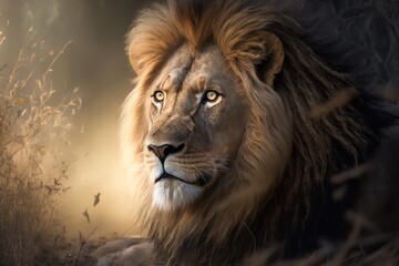 Fototapeta premium Portrait of a lion, , generative ai