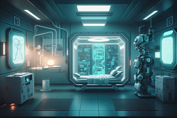 futuristic Generative AI hospital room empty medical emergency clinic scifi, generative AI