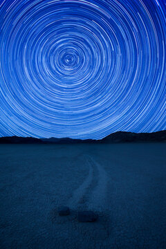 Star trails above Death Valley's Racetrack Playa.