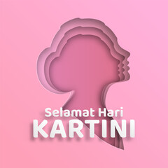 kartini day illustration with beautiful woman silhouette. paper cut style