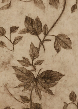 Floral abstract background. Herbarium ecoprint leaves, botanical printmaking. Generative AI