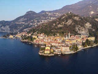 Naklejka na ściany i meble Aerial view of Varenna a village on Lake Como