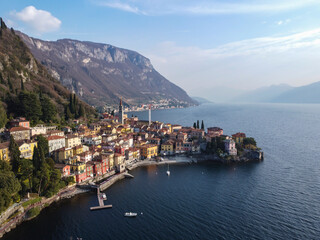 Fototapeta na wymiar Aerial view of Varenna a village on Lake Como