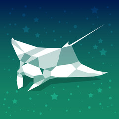 Vector image of a manta ray swimming underwater in a polygonal geometric style. Can be used as a print, sticker, illustration, etc. - obrazy, fototapety, plakaty
