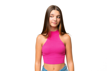 Teenager caucasian girl over isolated background making doubts gesture looking side