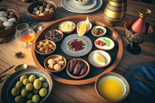 Turkey's Ramadan Iftar Table. Photo generative AI