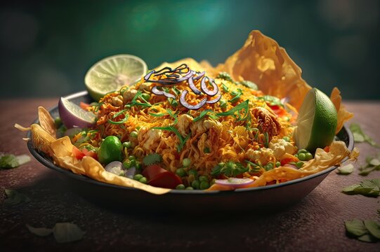 Indian food: Bhel or Bhelpuri Chat. Photo generative AI