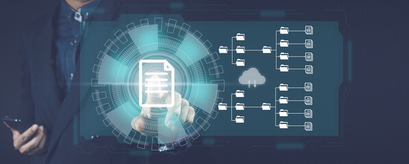 Document Management System DMS, online documentation database and process automation to efficiently manage files, knowledge and documentation in enterprise with ERP. Corporate business technology.