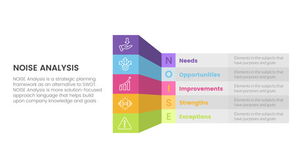 noise business strategic analysis improvement infographic with box table shadow 3d style information concept for slide presentation