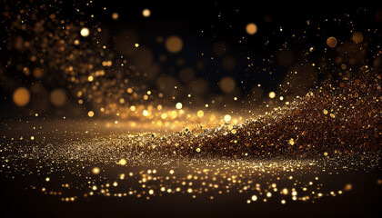 Fototapeta na wymiar Golden glitter sparkles flowing in wave abstract background, Generative AI