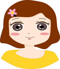 Happy smiling young girl. Flat avatar character illustration. Vector isolated on white background.