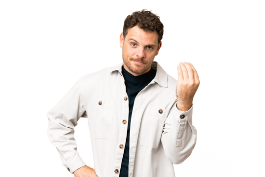 Brazilian man over isolated chroma key background making Italian gesture