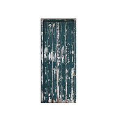 Grungy green wooden door isolated on white, background texture