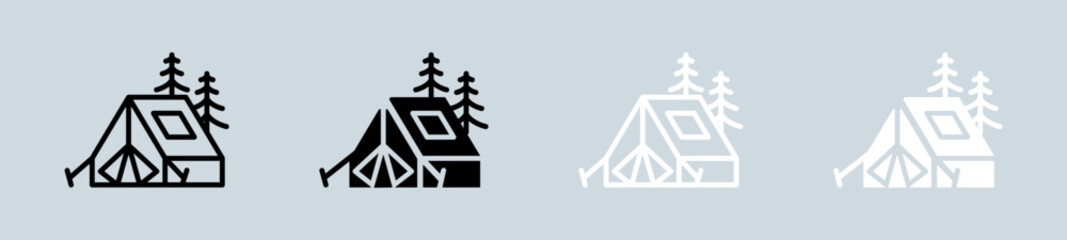 Tent icon set in black and white. Camping signs vector illustration.