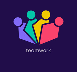 Teamwork logo of people. Unique design color transitions. People together logo template. vector.