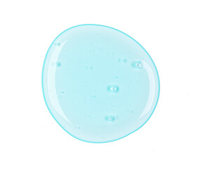 Round sample of drop transparent gel with bubbles isolated on white, clipping path, top view
