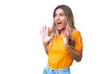 Young Uruguayan woman over isolated background with surprise facial expression