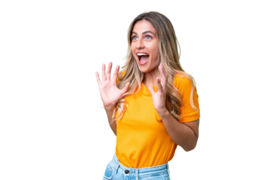 Young Uruguayan woman over isolated background with surprise facial expression