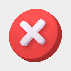 Obraz premium red 3d render x wrong cross error 404 no entry deny ban closed access restricte fail premium verified twitch discord social media twitter gold symbol sign button mobile app icon web design isolated bg