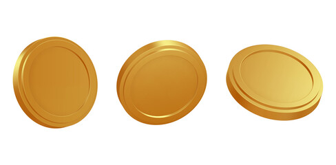 Obraz premium 3d render multiple angles minimal mario style animated gold plain coins money finance trade banking isolated background