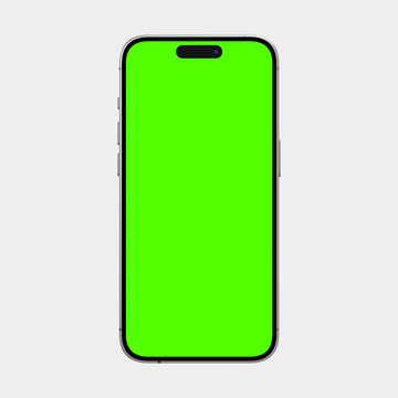 front view white 3d render iphone 14 green screen flat lay mockup mobile phone technology isolated background