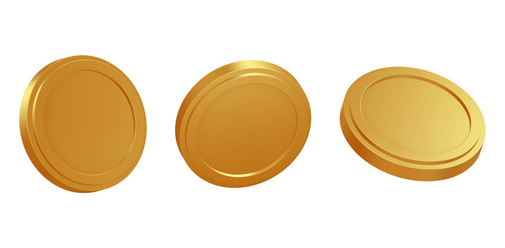 3d render multiple angles minimal mario style animated gold plain coins money finance trade banking isolated background