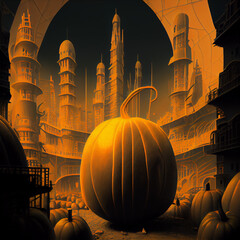 imaginary pumpkin city, generative ai