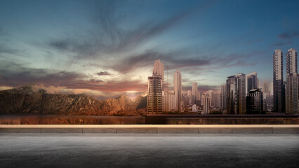 Fototapeta premium Asphalt road with modern buildings and skyscrapers