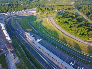 Aerial drone. Brands hatch circuit in Kent from above on a sunny day. - obrazy, fototapety, plakaty