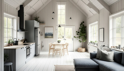 Fototapeta na wymiar modern luxury scandinavian living room, generative ai