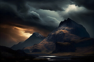 Obraz premium Dramatic stormy sky over a mountain range