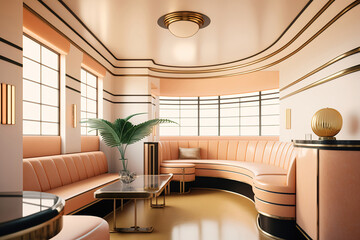 modern retro art deco living room, generative ai