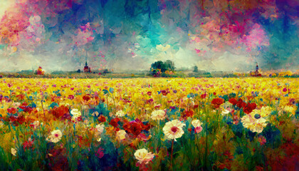 Colorful Impressions Background Wallpaper Landscape Floral | AI Generated