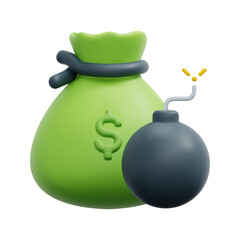 3d debt icon vector. Isolated on white background. 3d banking, business and finance concept. Cartoon minimal style. 3d money bag and bomb icon vector render illustration.
