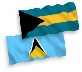 Flags of Saint Lucia and Commonwealth of The Bahamas on a white background
