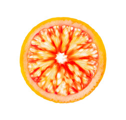Bloody red orange kara-kara, cut lobule sectors, top view, to lumen in contour light isolated on...