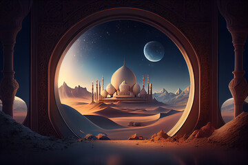 Islamic mosque background, Ramadan concept. Generative AI