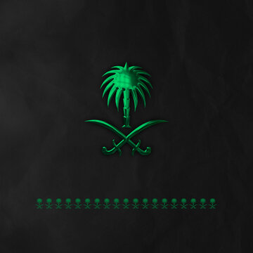 Kingdom of Saudi Arabia Emblem with Golden style and black background