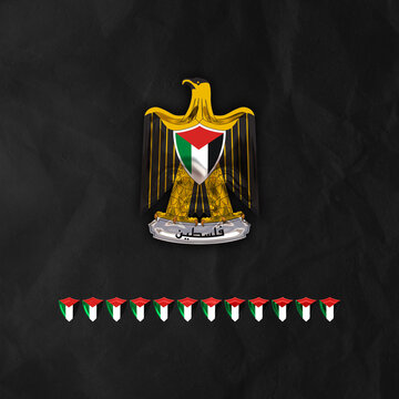 State of Palestine Emblem with Golden style and black background