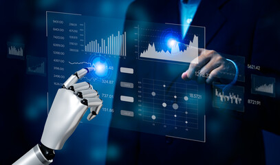 Business 3D rendering artificial intelligence AI robot dashboard Big data diagram graph virtual...